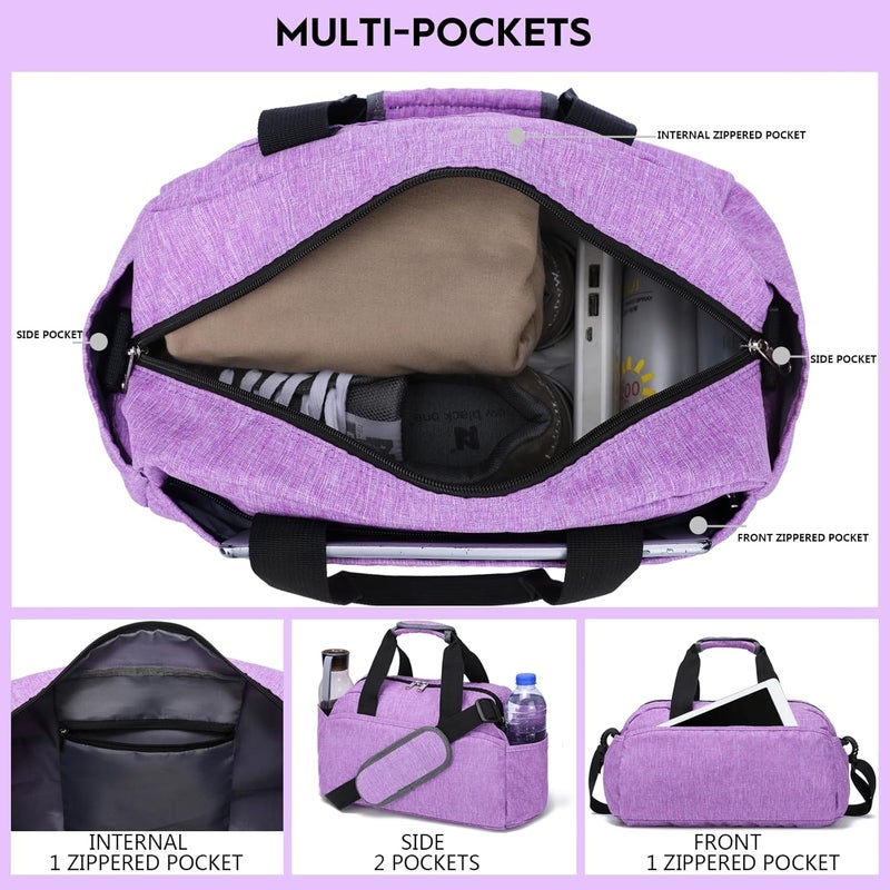Ineetatu 14 inch Small Gym Bag for Women & Men, Mini Duffel Bag for Travel Sports Lightweight Carry On Bag, Light Purple - Image 2
